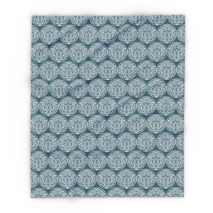 Ivy Cross Fleece Blanket, featuring repeating John 15:5 vine and cross design, folded view