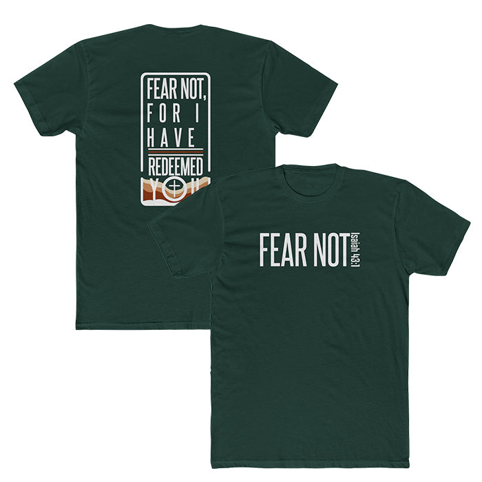 Fear Not Premium Tee, front and back view, forest