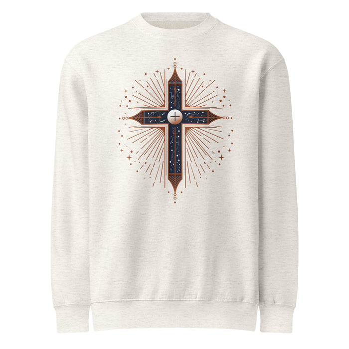 Celestial Cross Sweatshirt in oatmeal heather, front view
