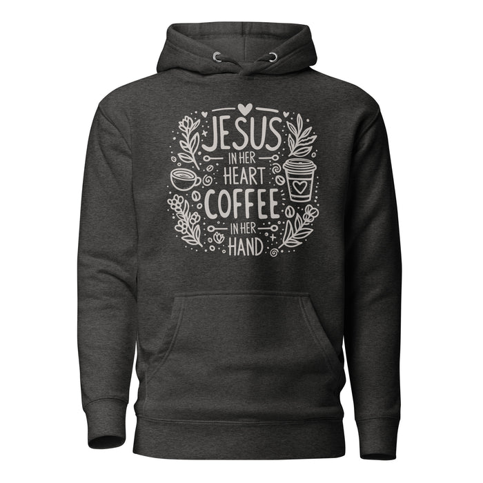 Jesus First Coffee Second Slim Fit Hoodie in charcoal heather, front view