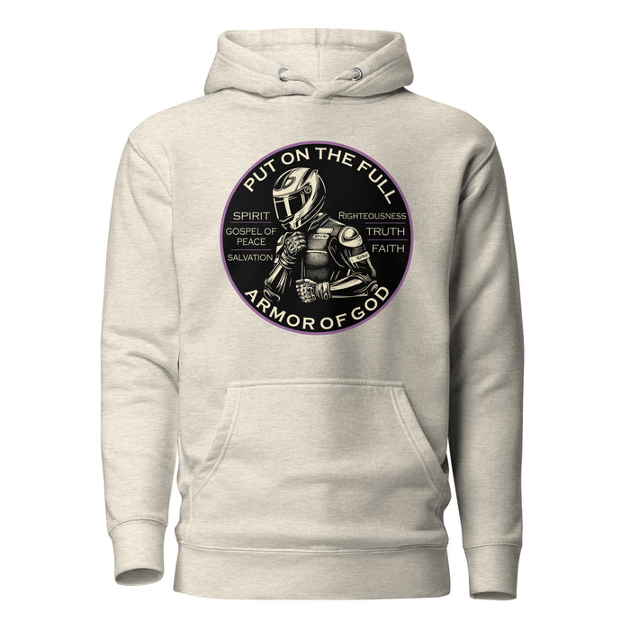 Armor of God Women's Slim Fit Hoodie in oatmeal heather, front view