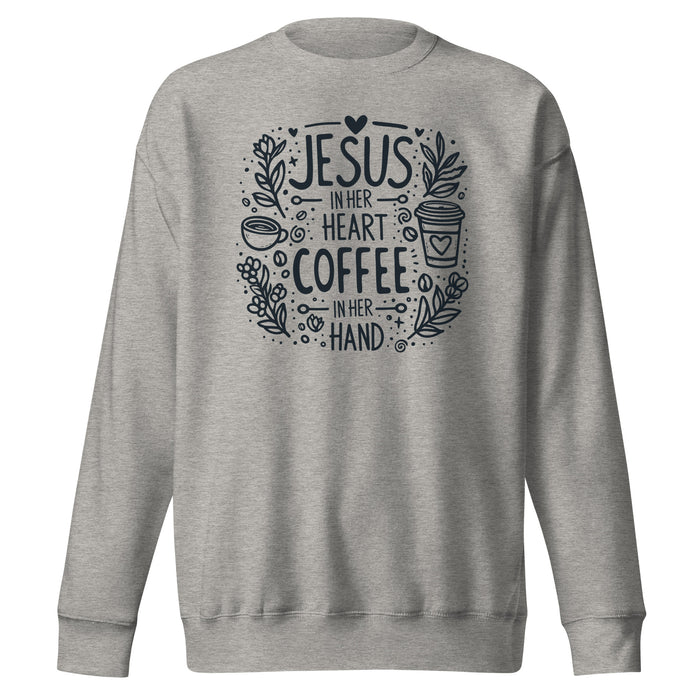 Jesus First Coffee Second Slim Fit Sweatshirt in carbon grey, front view
