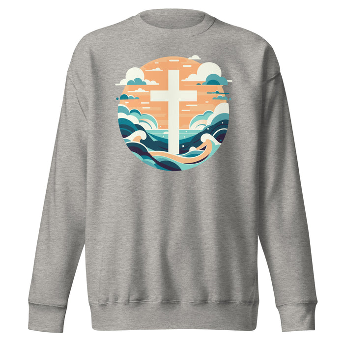 Summer Waves Cross Slim Fit Sweatshirt in carbon grey, front view showing cross over waves design