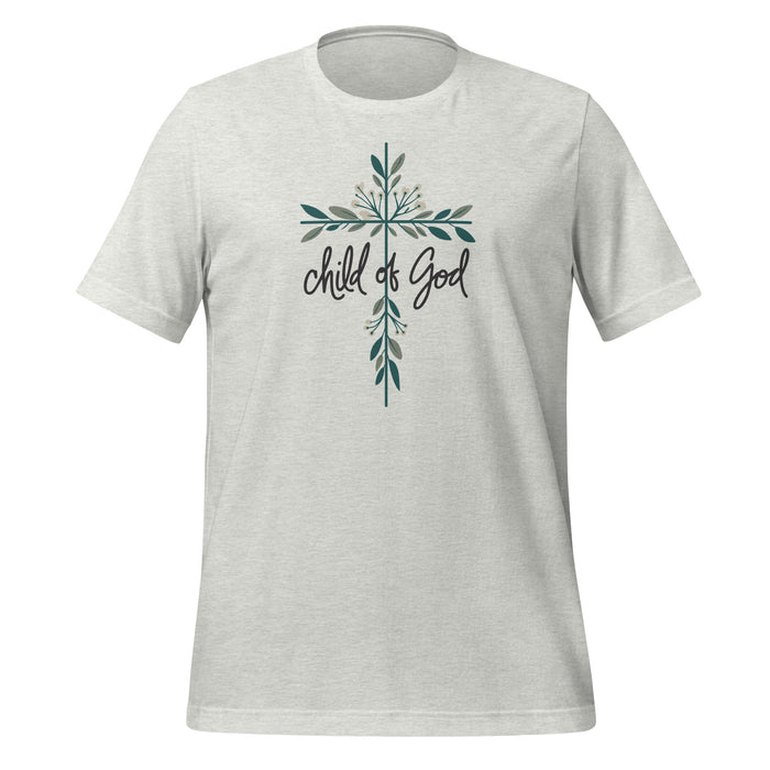 Child of God Floral Cross Tee in ash, front view